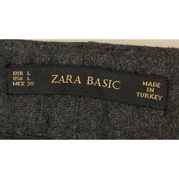 Zara Charcoal Grey Wide Leg Pant Women Sz L Cropped Pockets Career Casual - Picture 6 of 10